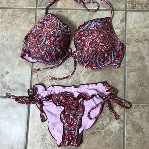 Paisley print string bikini with cheeky bottoms